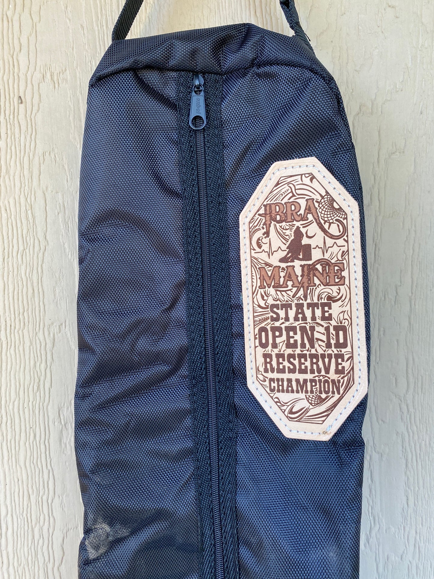 Custom Trophy Bridle Bag — Personalized Bridle and Halter Bag with Lasered Leather Patch for Horse Show Awards