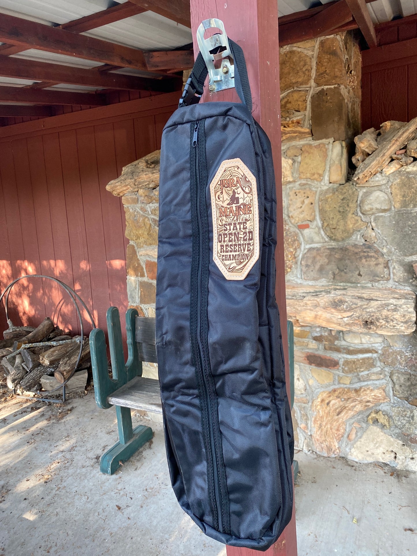 Custom Trophy Bridle Bag — Personalized Bridle and Halter Bag with Lasered Leather Patch for Horse Show Awards