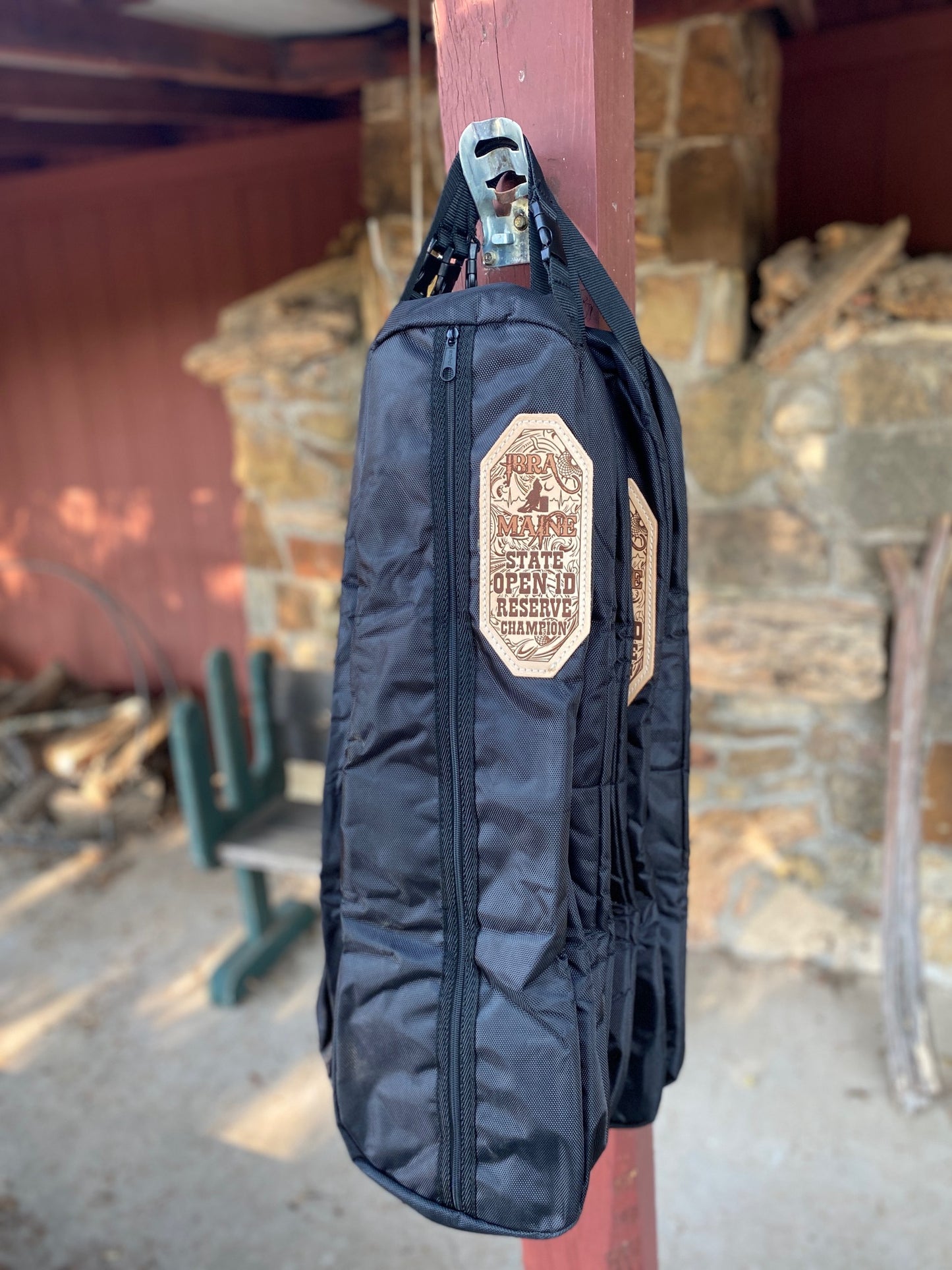 Custom Trophy Bridle Bag — Personalized Bridle and Halter Bag with Lasered Leather Patch for Horse Show Awards