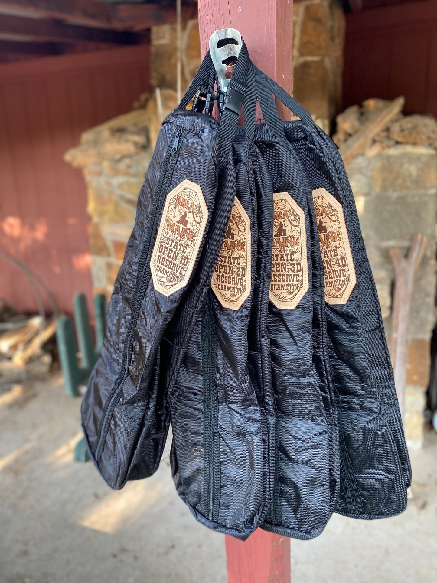 Custom Trophy Bridle Bag — Personalized Bridle and Halter Bag with Lasered Leather Patch for Horse Show Awards