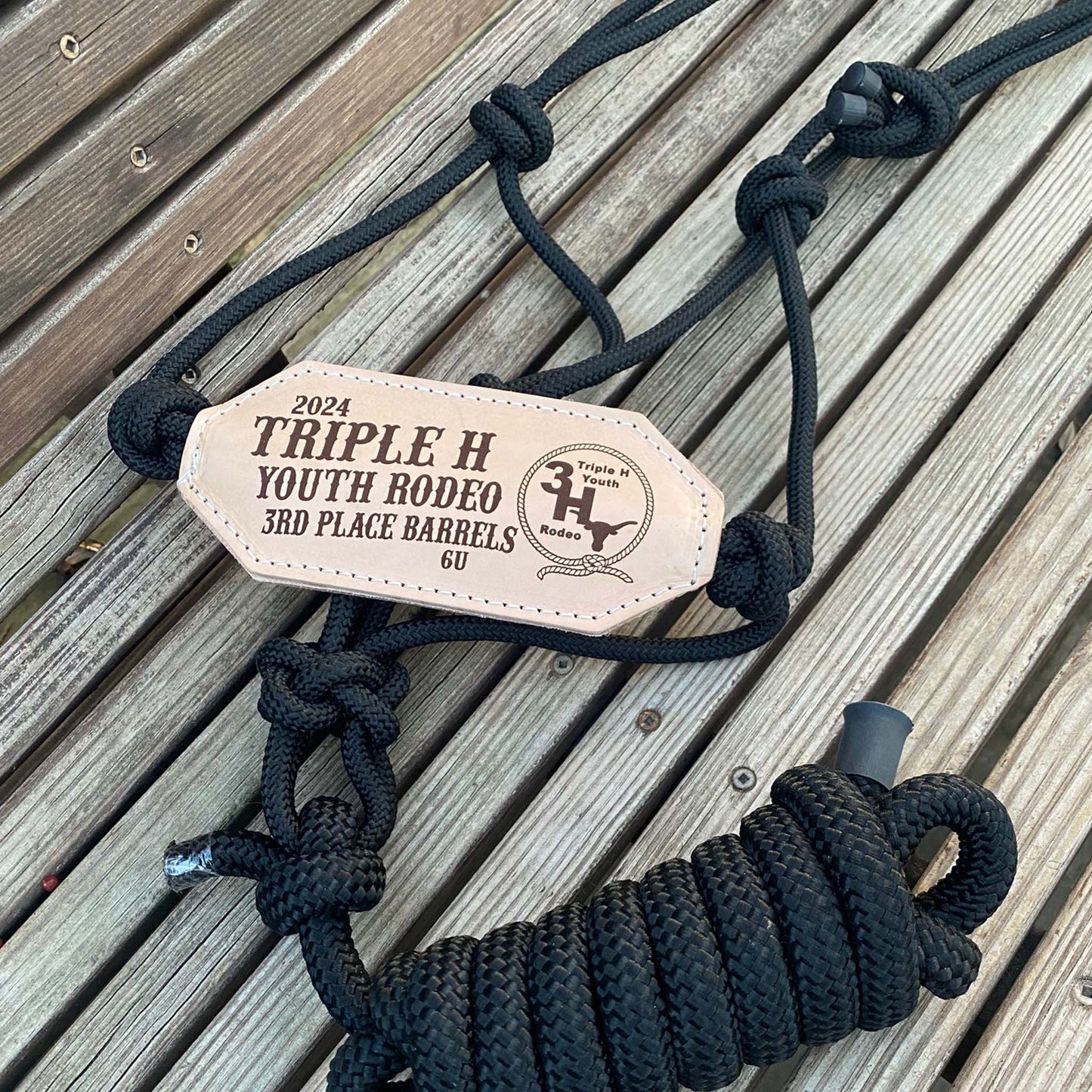 Custom Trophy Rope Bronc Halter with Personalized Leather Noseband