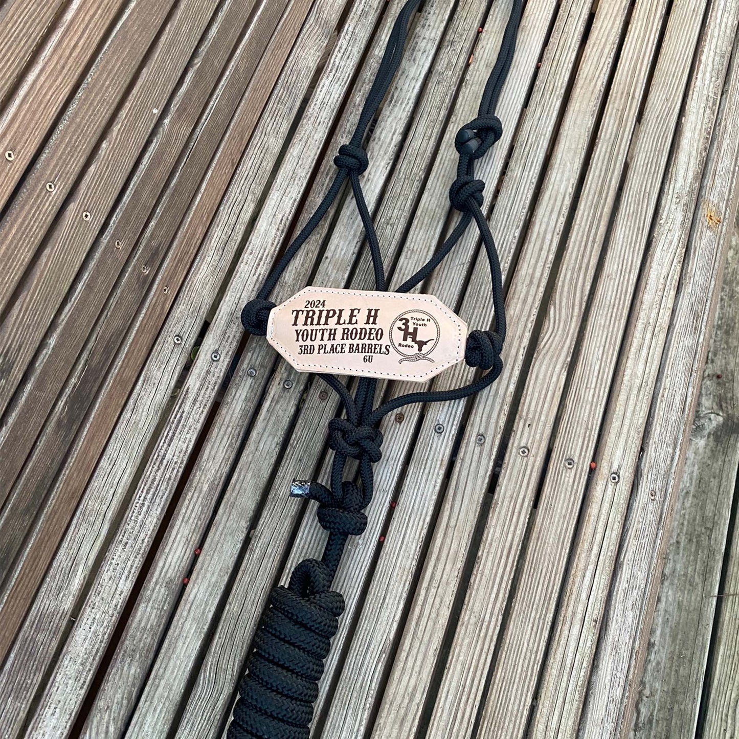 Custom Trophy Rope Bronc Halter with Personalized Leather Noseband