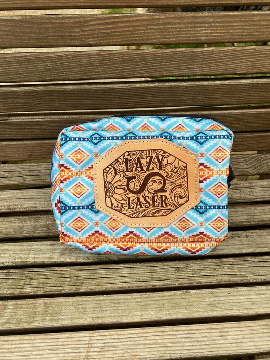 aztec print custom belt bag with leather patch