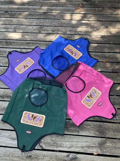 Set of 4 personalized hay bag awards with laser engraved logos for a barrel race